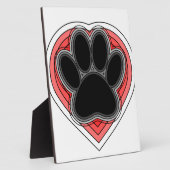 輪郭の付いた赤いハートの犬の足 フォトプラーク (側面)