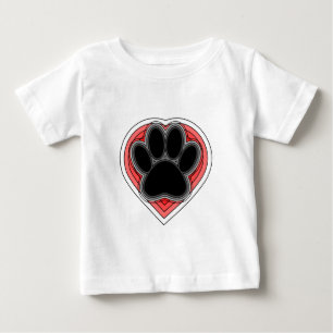 輪郭の付いた赤いハートの犬の足 ベビーTシャツ
