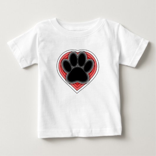 輪郭の付いた赤いハートの犬の足 ベビーTシャツ (正面)