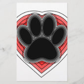 輪郭の付いた赤いハートの犬の足 便箋 (正面)