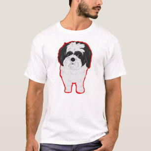 輪郭を描かれるシーズー(犬)Tzuのティーの前部およびお尻 Tシャツ