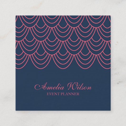 輪郭スタイリッシュピンクと青の幾何学的パターン スクエア名刺 (正面)