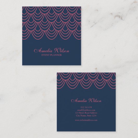 輪郭スタイリッシュピンクと青の幾何学的パターン スクエア名刺 (正面/裏面)