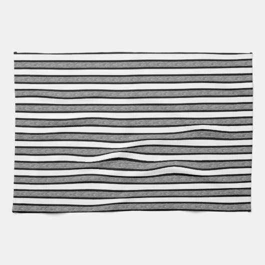 輪郭ストライプ付き黒と灰色 キッチンタオル (横)