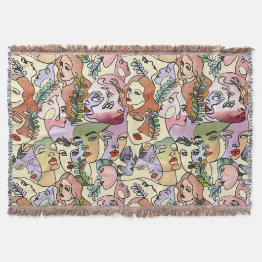 輪郭モダン線ドードルスケッチアート スローブランケット (正面)