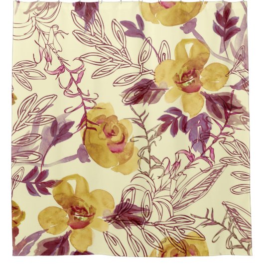 輪郭付き水彩シームレスパターン シャワーカーテン (正面)