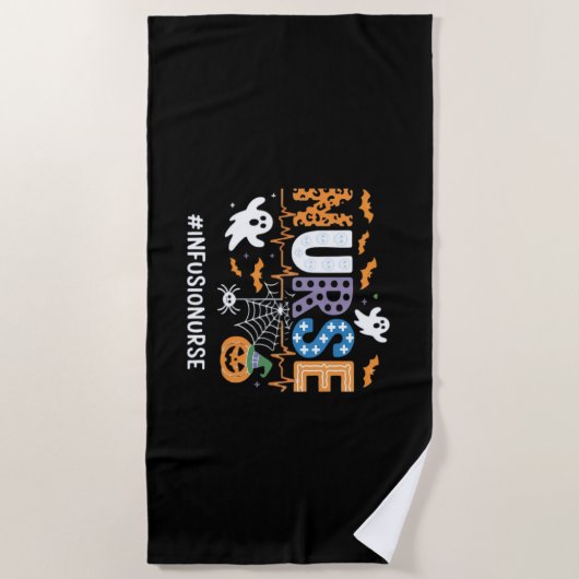 輸液ナース授乳式聴診器ハロウィンエッセン ビーチタオル (正面)