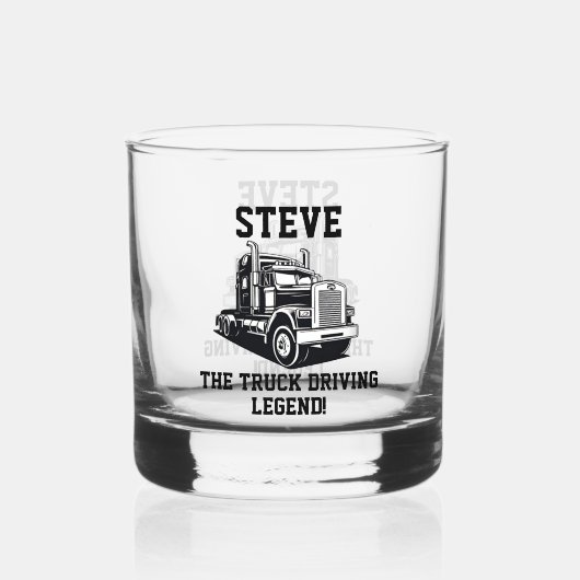輸送おもしろいセミトラック駆動名前をカスタムする ウイスキーグラス (裏面)