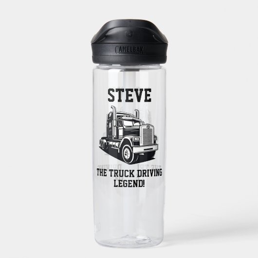 輸送おもしろいセミトラック駆動名前をカスタムする ウォーターボトル (背面)