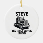 輸送おもしろいセミトラック駆動名前をカスタムする セラミックオーナメント (裏面)