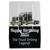 輸送おもしろいセミトラック駆動名前をカスタムする ミディアムペーパーバッグ (裏面)