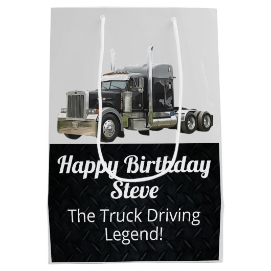 輸送おもしろいセミトラック駆動名前をカスタムする ミディアムペーパーバッグ (裏面)