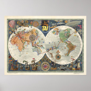 輸送のAeriens Internationauxの世界地図 ポスター