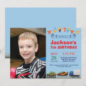 輸送カートラック誕生日写真招待状 招待状 (正面/裏面)
