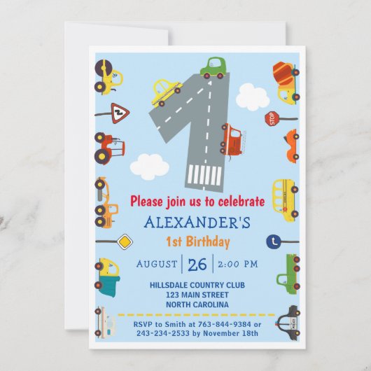 輸送所1歳の誕生日パーティの招待状 招待状 (正面)