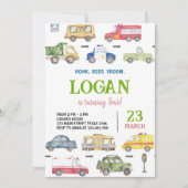 輸送用トラックの誕生日パーティーへの招待 招待状 (正面)