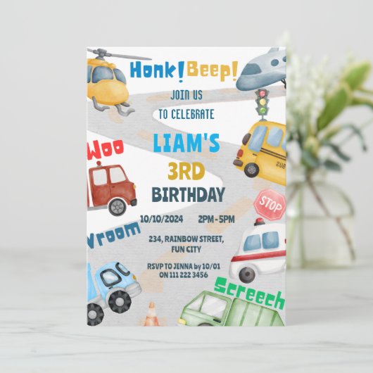 輸送用飛行機ヘリコプタバス誕生日 招待状 (スタンド正面)