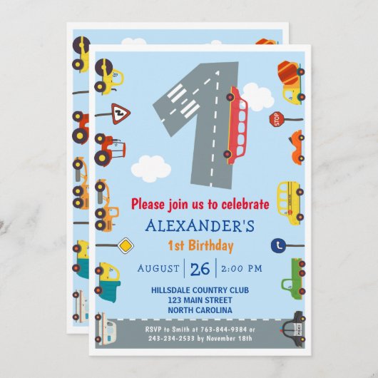 輸送第1期バースデーカーズパーティの招待状 招待状 (正面/裏面)