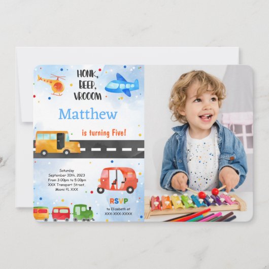 輸送誕生日パーティーの写真 招待状 (正面)