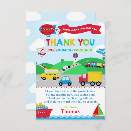 輸送誕生日パーティーサンキューカード 招待状 (正面/裏面)