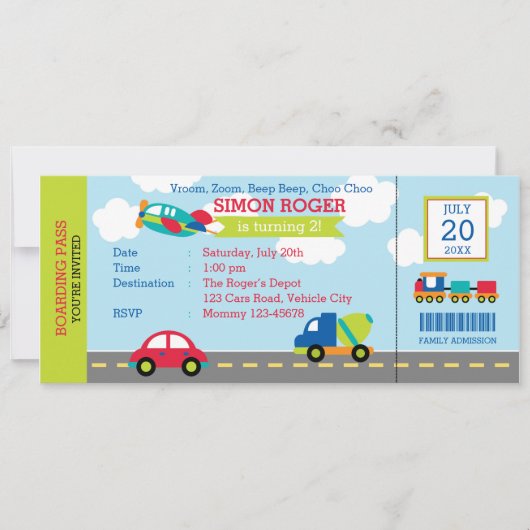 輸送誕生日招待状車飛行機トラック 招待状 (正面)