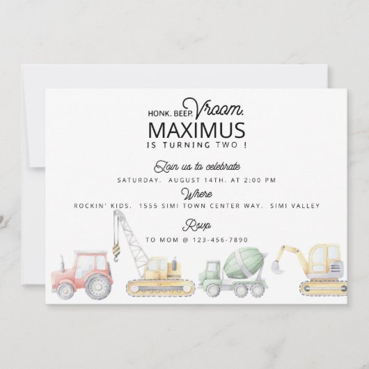 輸送誕生日、カー誕生日、トラクタパーティー 案内状 (正面)