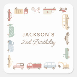 輸送車とトラック少年の誕生日パーティー スクエアシール