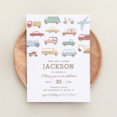 輸送車とトラック少年の誕生日パーティー 招待状