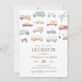 輸送車とトラック少年の誕生日パーティー 招待状 (正面)