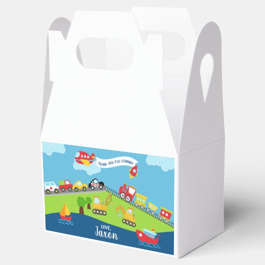 輸送車の男の子の誕生日のお願いボックス。 フェイバーボックス (オープン)