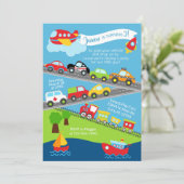 輸送車の男の子の誕生日の招待。 招待状 (スタンド正面)