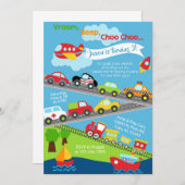 輸送車の男の子の誕生日の招待。 招待状 (正面/裏面)