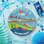 輸送車の男の子の誕生日の編集可能プレート。 ペーパープレート (パーティー)