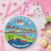 輸送車の男の子の誕生日の編集可能プレート。 ペーパープレート (パーティー)