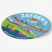 輸送車の男の子の誕生日の編集可能プレート。 ペーパープレート (アングル)