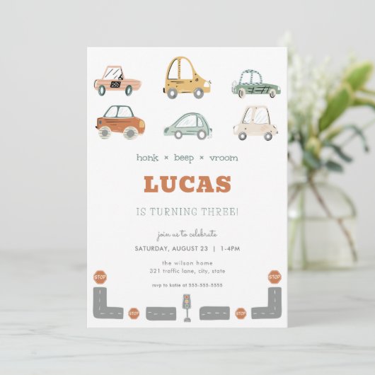 輸送車両の自動車誕生日招待状 招待状 (スタンド正面)