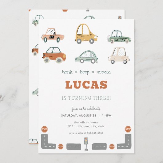 輸送車両の自動車誕生日招待状 招待状 (正面/裏面)