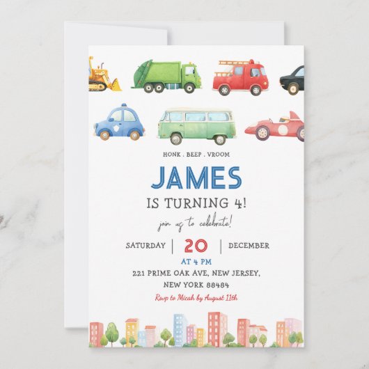 輸送車両の誕生日 招待状 (正面)