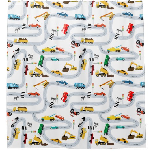 輸送車両車トラック道路ボーイズ シャワーカーテン (正面)