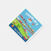 輸送車、車、男の子の誕生日ナプキン。 スタンダードカクテルナプキン (角)