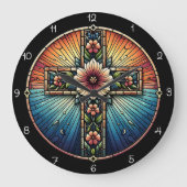 輻射フローラクロステンドグラス ラージ壁時計 (正面)