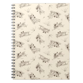 轟々たるアートデコの複葉機 - スケッチパターン。 ノートブック