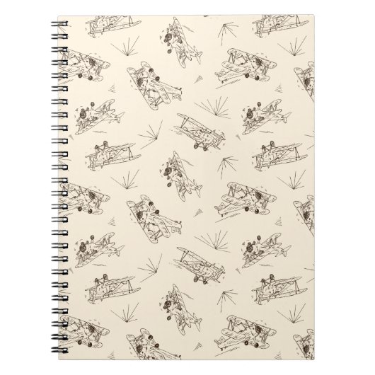 轟々たるアートデコの複葉機 - スケッチ風パターン。 ノートブック (正面)