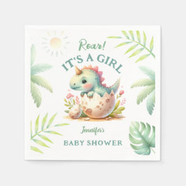 轟音かわいいピンクの恐竜の赤ちゃんシャワー スタンダードカクテルナプキン