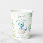 轟音かわいい男の子の恐竜の男の子の赤ちゃんシャワー 紙コップ (裏面)