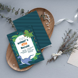 轟音でおもしろい!手描き恐竜誕生日 招待状