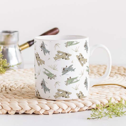 轟音のアールデコの飛行機 – 青い緑のパターン。 コーヒーマグカップ