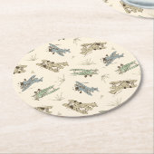 轟音のアールデコの飛行機 – 青い緑のパターン。 ラウンドペーパーコースター (アングル)