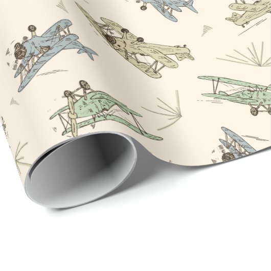 轟音のアールデコの飛行機 – 青い緑のパターン。 ラッピングペーパー (ロールコーナー)