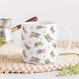 轟音のアールデコのBi飛行機 – 赤い黄色のパターン。 コーヒーマグカップ